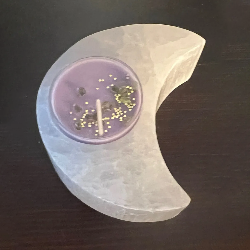 Crescent Moon Selenite Candle Holder