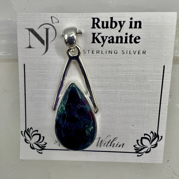 Ruby in Kyanite wishbone pendant - sterling silver