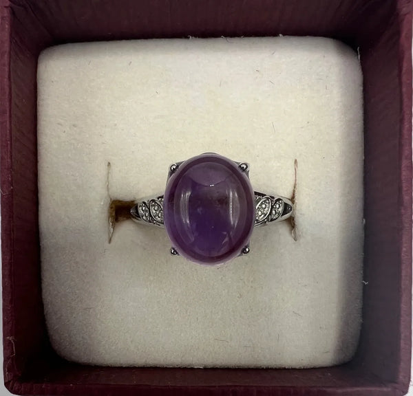 Amethyst ring in white bronze