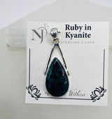 Ruby in Kyanite wishbone pendant - sterling silver