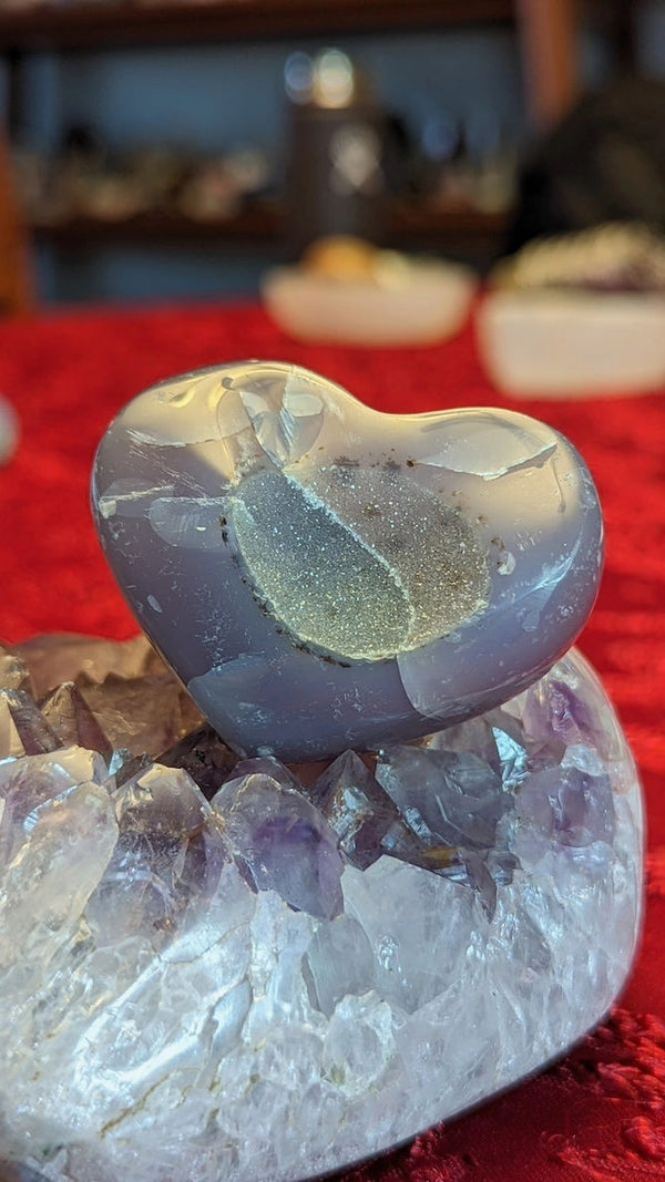 Polished Agate Druzy Heart